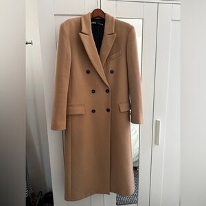 Zara Camel Double-Breasted Manteco Wool Coat